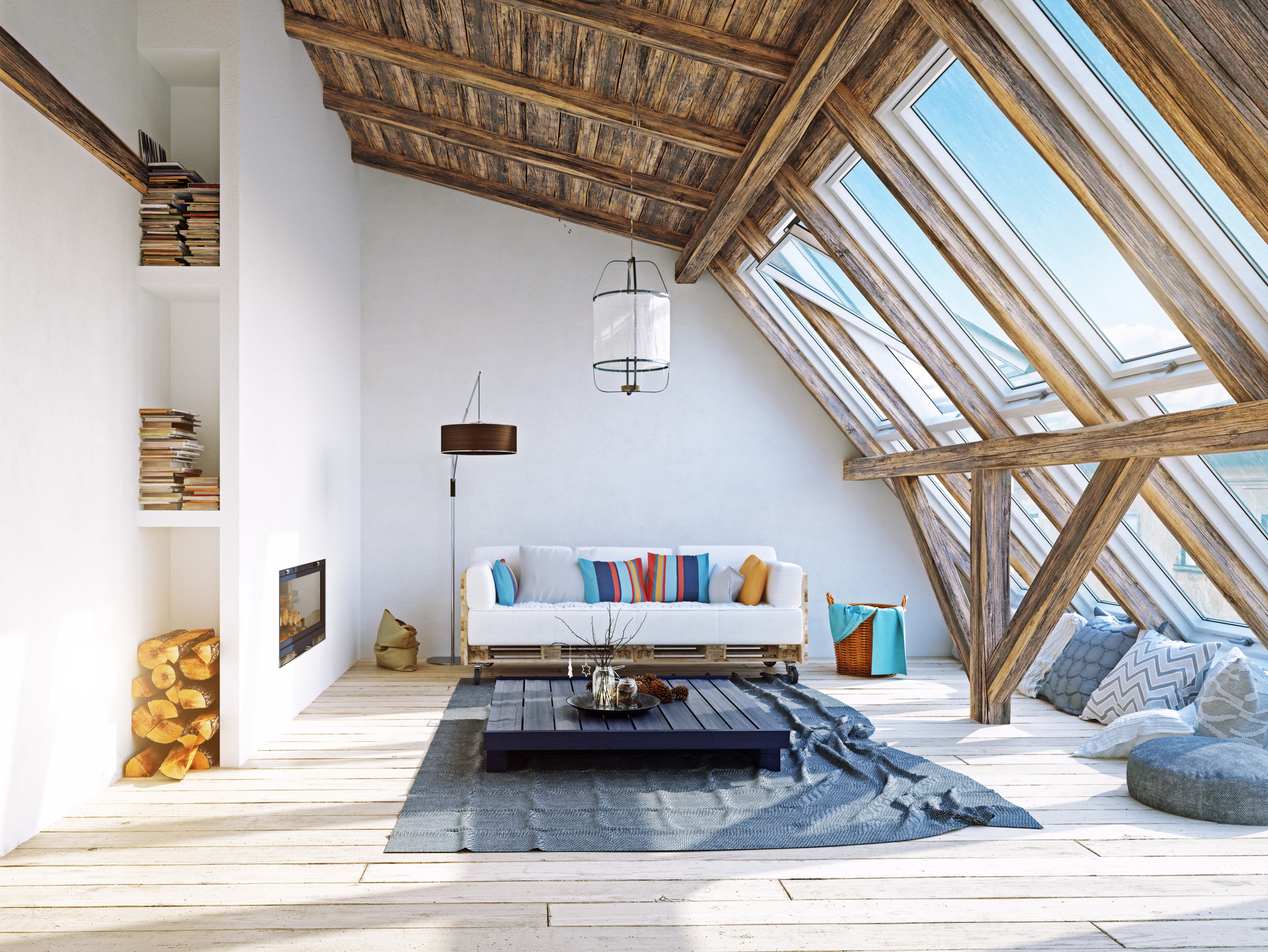 Charpente protégée avec du vernis intumescent