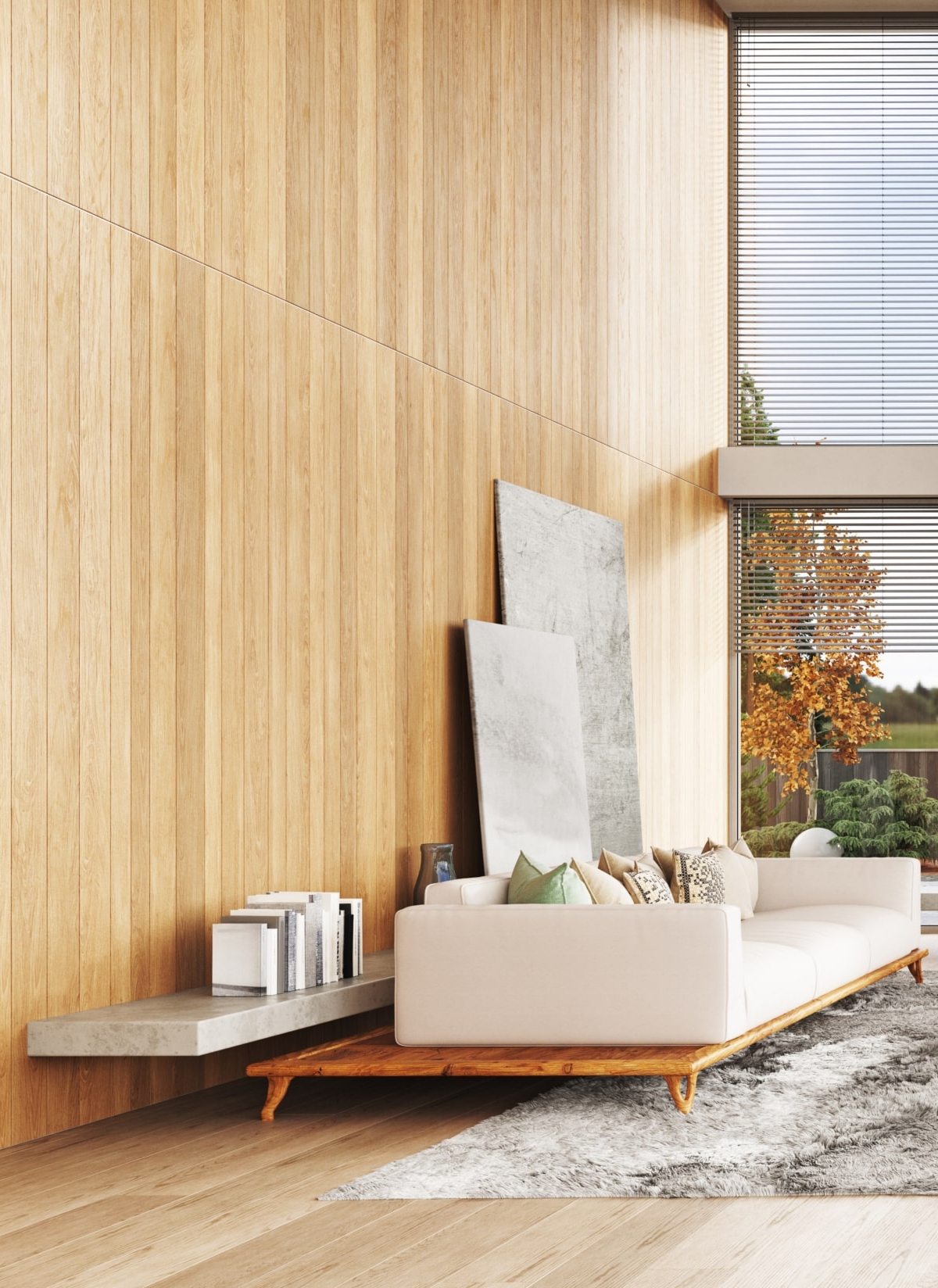 Bois intérieur protégé avec un vernis intumescent